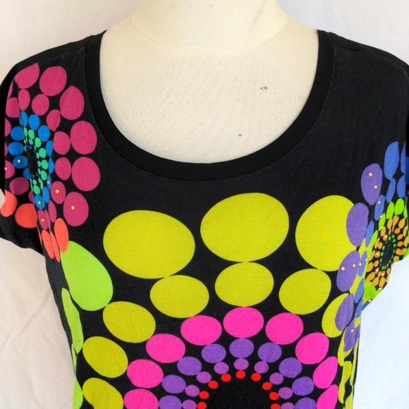 Desigual summer top, black with festival print, size S - Picture 2 of 9